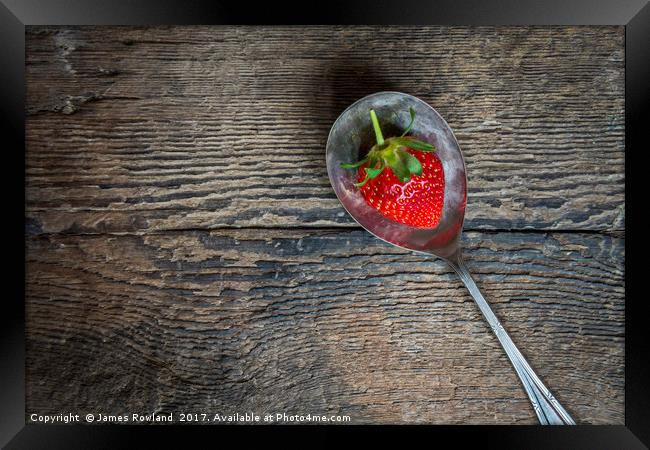 Strawberry on a Spoon Framed Print by James Rowland