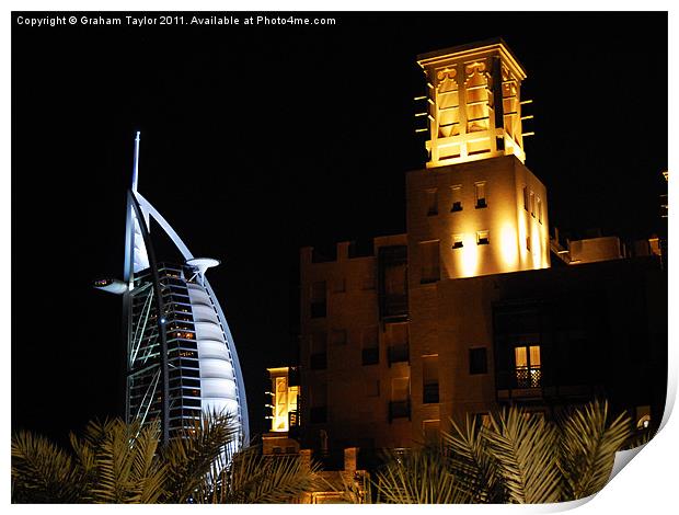 Madinat & Burj Al Arab Hotels Print by Graham Taylor