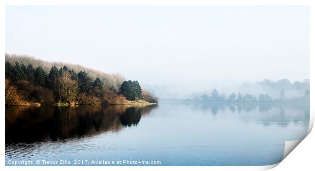Mist over Thornton Reservoir Print by Trevor Ellis