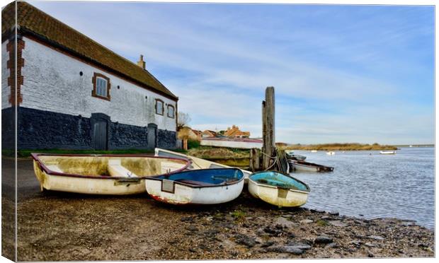 Boats at Burnham Overy Staithe              Canvas Print by Gary Pearson