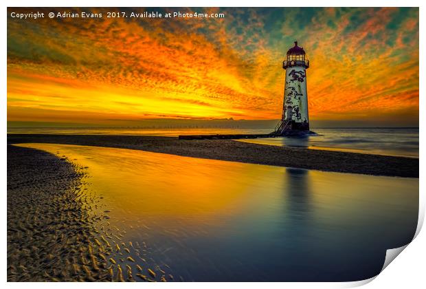 Evening Delight Talacre Lighthouse Print by Adrian Evans