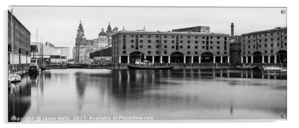 Albert Dock panorama (monochrome) Acrylic by Jason Wells