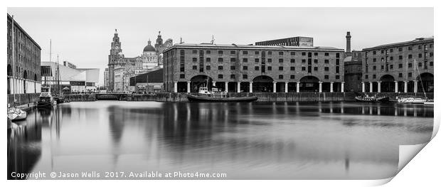 Albert Dock panorama (monochrome) Print by Jason Wells