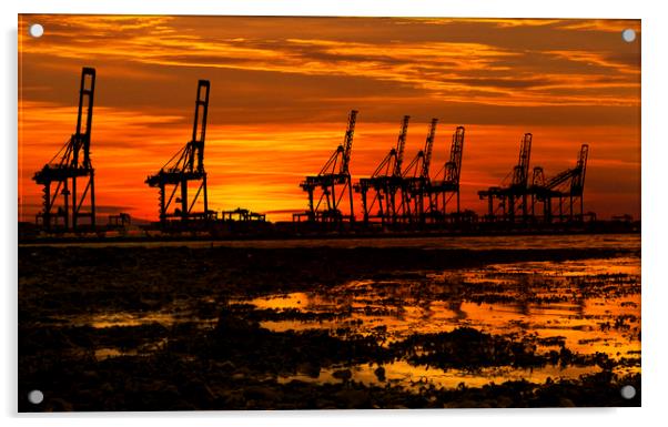 Sunset At The Port Of  Felixstowe Acrylic by Darren Burroughs