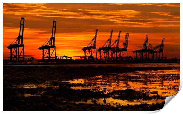 Sunset At The Port Of  Felixstowe Print by Darren Burroughs
