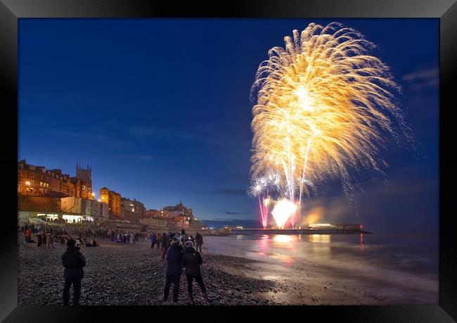 Cromer New Year fireworks Framed Print by Gary Pearson