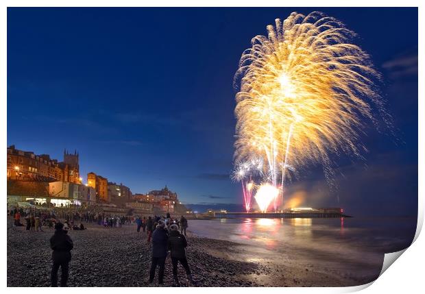 Cromer New Year fireworks Print by Gary Pearson