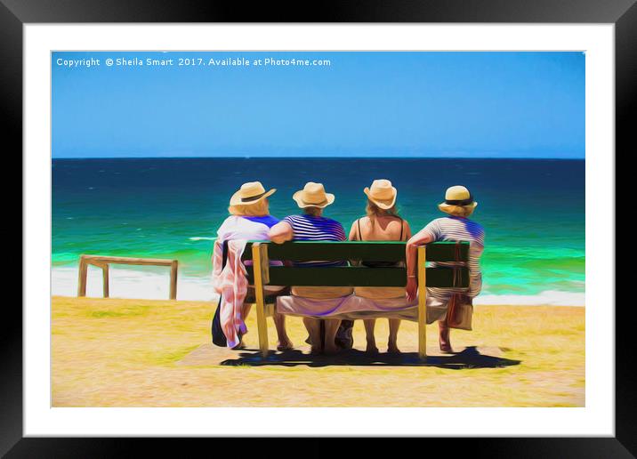 Four ladies at the beach Framed Mounted Print by Sheila Smart