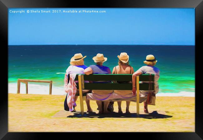 Four ladies at the beach Framed Print by Sheila Smart