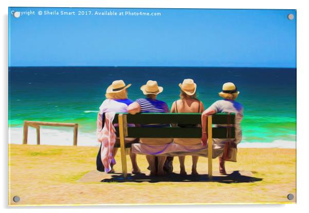Four ladies at the beach Acrylic by Sheila Smart