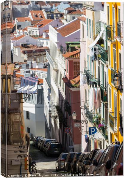 Steep Lisbon cobbled street Canvas Print by Steve Hughes