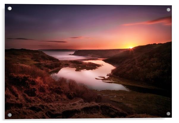 Sunset at Three Cliffs Bay Acrylic by Leighton Collins