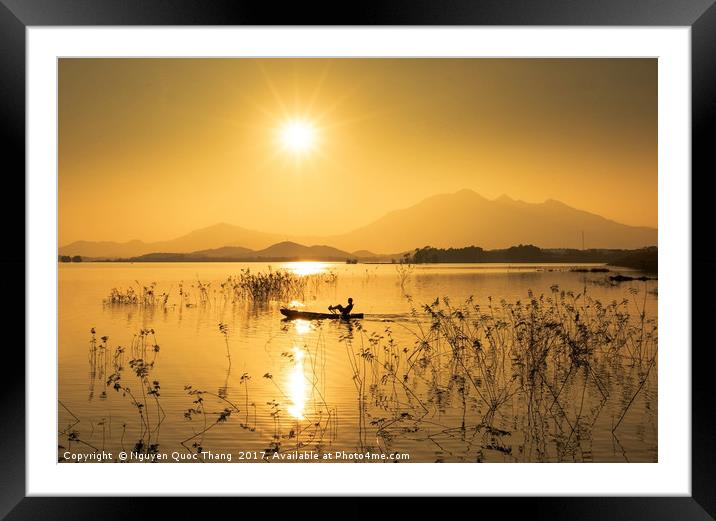 Fishermen in Dong Mo Lake Framed Mounted Print by Quoc Thang Nguyen