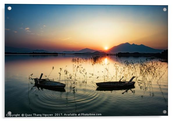 Sunset on the Dong Mo lake Acrylic by Quoc Thang Nguyen