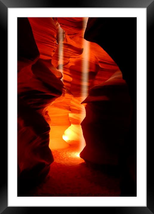 Beams Of Light In Antelope Canyon  Framed Mounted Print by Christiane Schulze