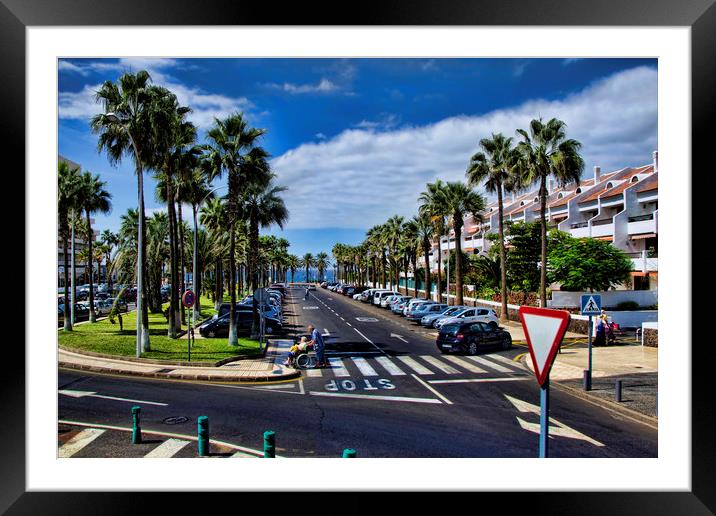 Palm Lined Street in Tenerife Framed Mounted Print by Valerie Paterson