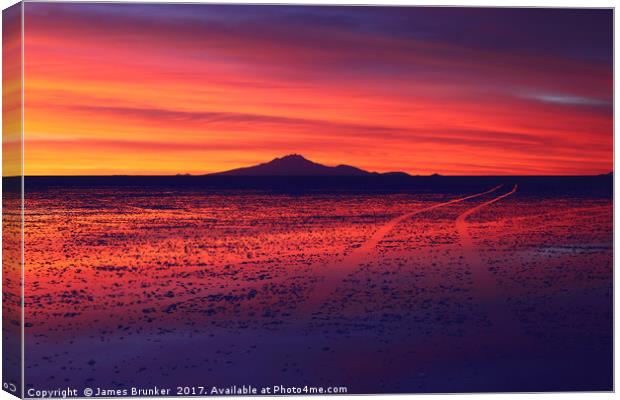Spectacular Sunset Journey Salar de Uyuni Bolivia Canvas Print by James Brunker