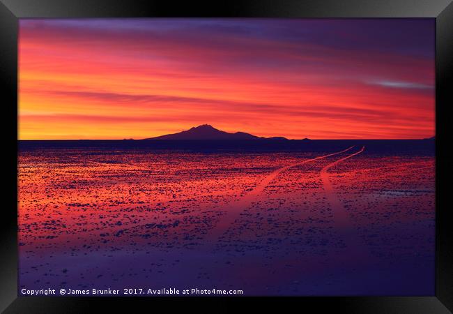 Spectacular Sunset Journey Salar de Uyuni Bolivia Framed Print by James Brunker
