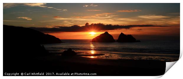 Sunset at Holywell Bay Panoramic Print by Carl Whitfield
