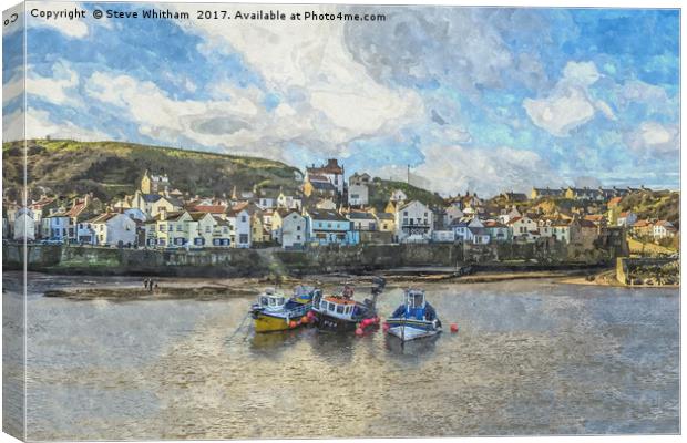 Staithes Harbour Watercolour Canvas Print by Steve Whitham