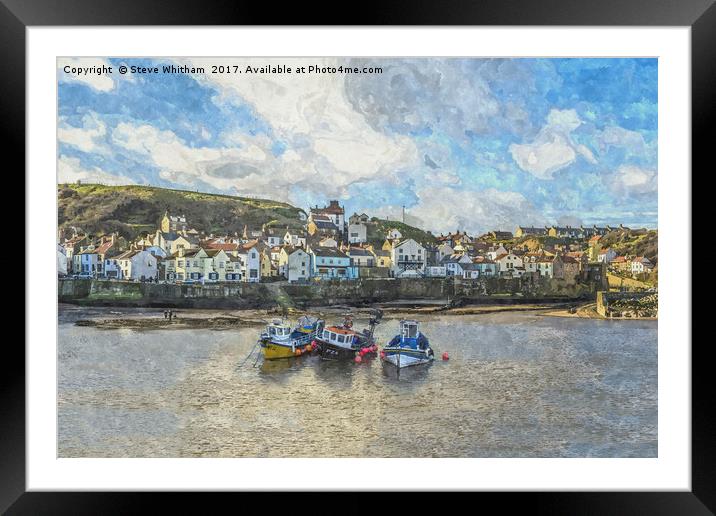 Staithes Harbour Watercolour Framed Mounted Print by Steve Whitham