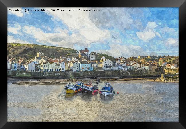 Staithes Harbour Watercolour Framed Print by Steve Whitham