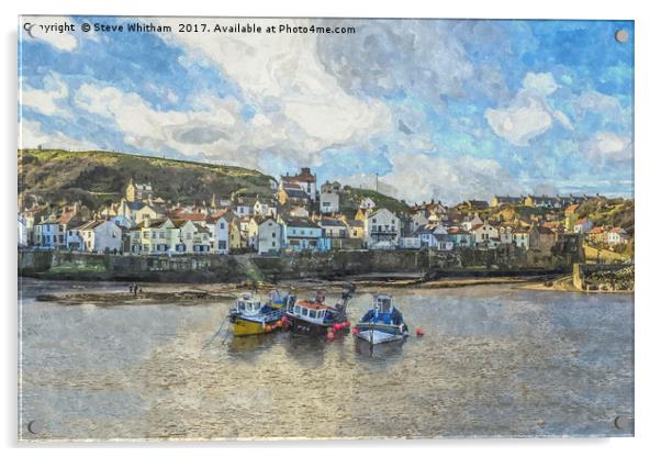 Staithes Harbour Watercolour Acrylic by Steve Whitham