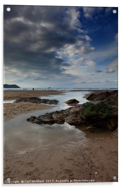 Polzeath beach in Cornwall, England. Acrylic by Carl Whitfield