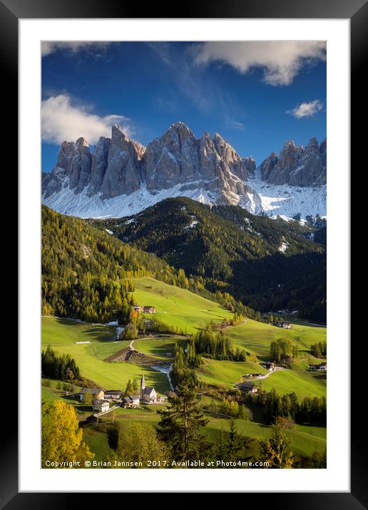 Val di Funes and Dolomites - Italy Framed Mounted Print by Brian Jannsen
