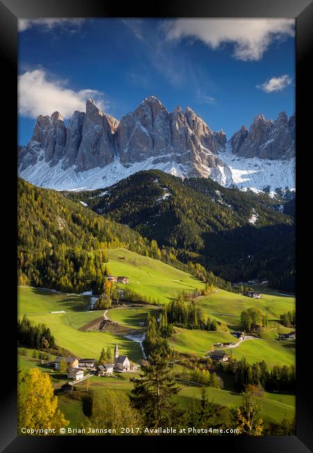 Val di Funes and Dolomites - Italy Framed Print by Brian Jannsen