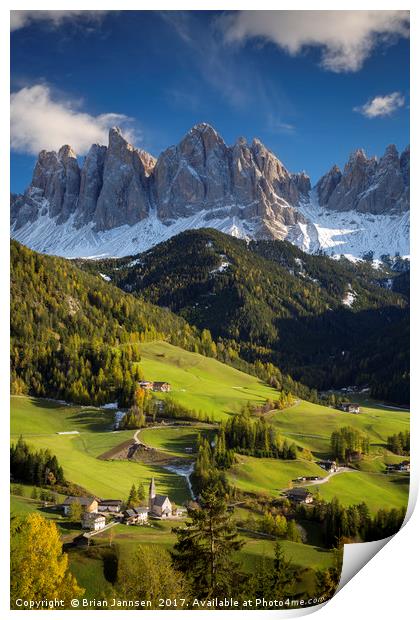 Val di Funes and Dolomites - Italy Print by Brian Jannsen