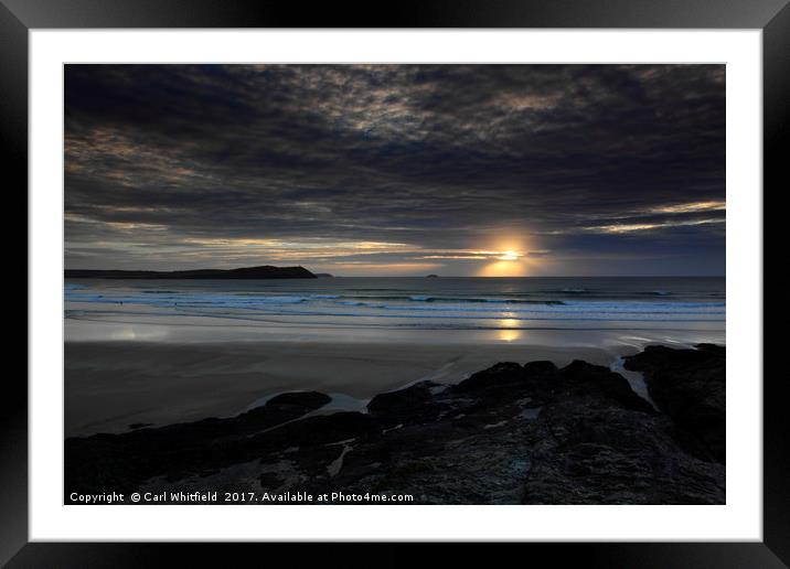 Polzeath Beach in Cornwall, England. Framed Mounted Print by Carl Whitfield