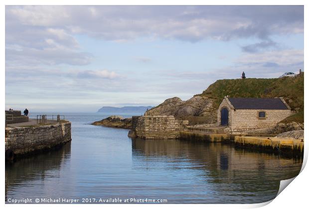 The harbor at Ballintoy in Northern Ireland Print by Michael Harper