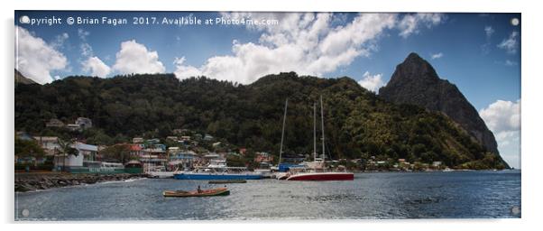 The Pitons, Soufriere Acrylic by Brian Fagan