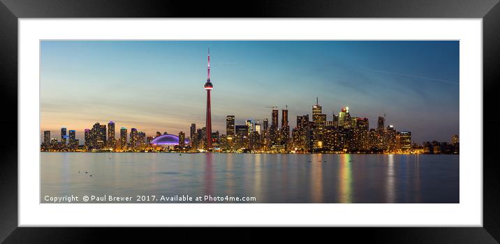 Toronto and the CN Tower at night Framed Mounted Print by Paul Brewer