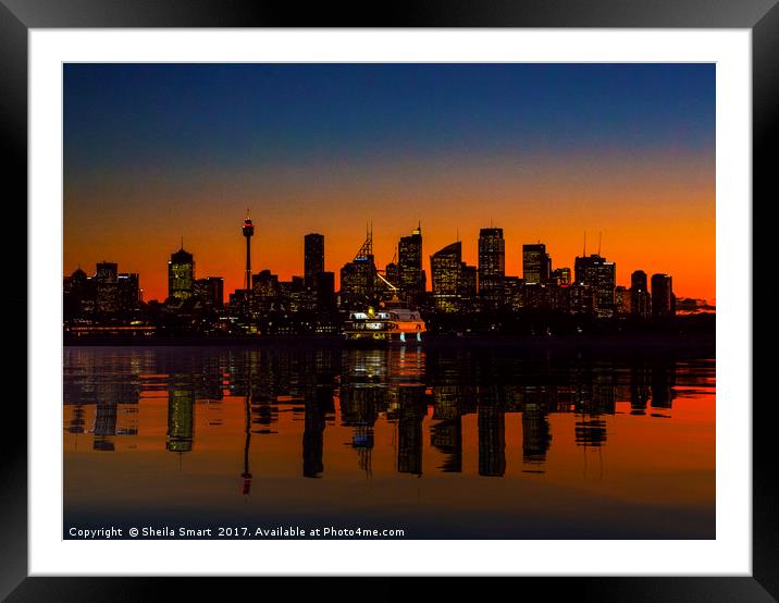Sydney night skyline Framed Mounted Print by Sheila Smart
