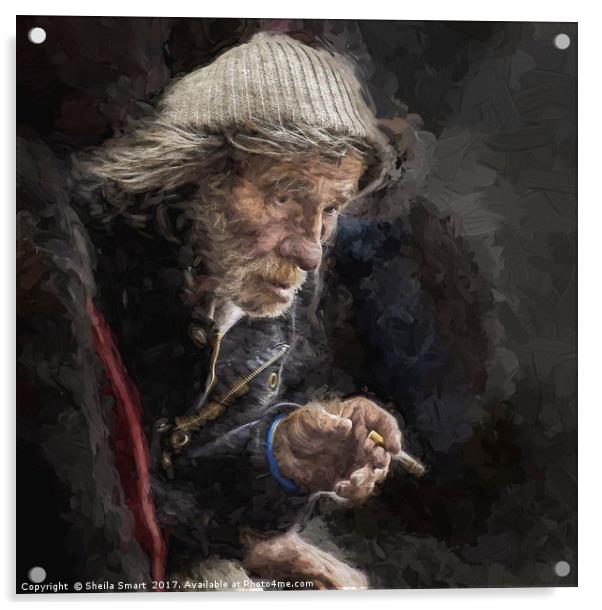 Man with ciggie Acrylic by Sheila Smart