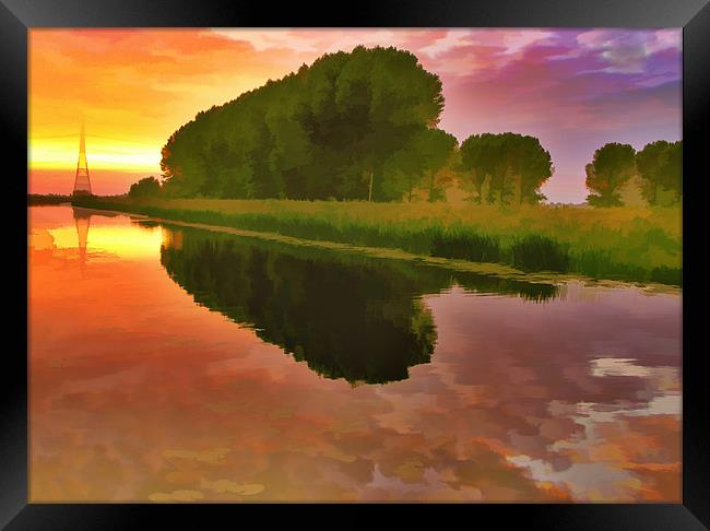Sunset  on the Fens. Framed Print by Kleve 