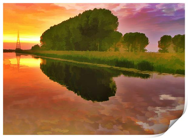 Sunset  on the Fens. Print by Kleve 