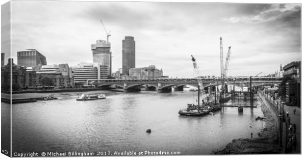 Black & White View Down The River Thames Canvas Print by Michael Billingham