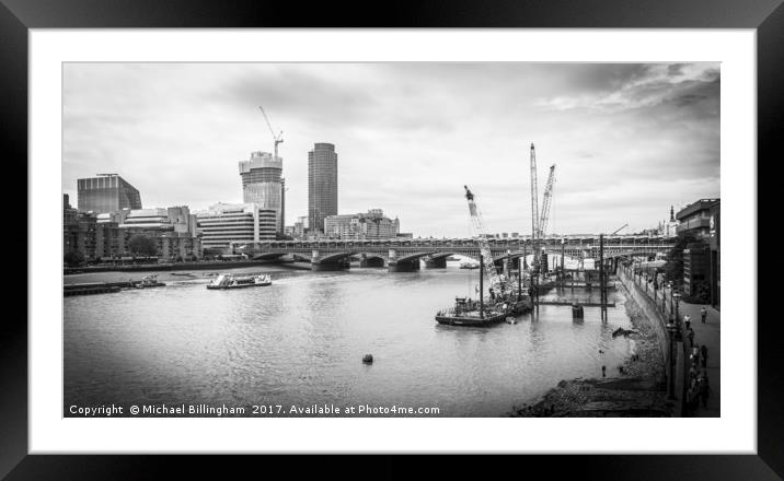 Black & White View Down The River Thames Framed Mounted Print by Michael Billingham