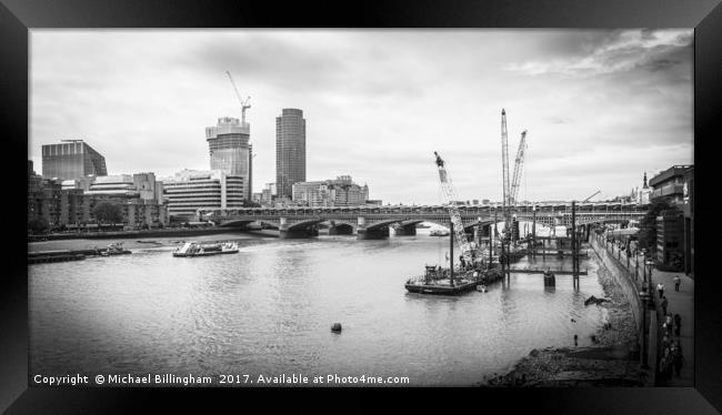 Black & White View Down The River Thames Framed Print by Michael Billingham