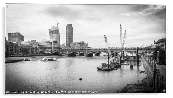 Black & White View Down The River Thames Acrylic by Michael Billingham