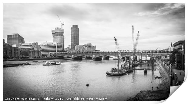 Black & White View Down The River Thames Print by Michael Billingham