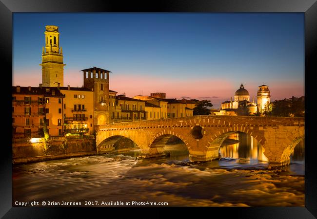 Ponte Pietra - Verona Italy Framed Print by Brian Jannsen