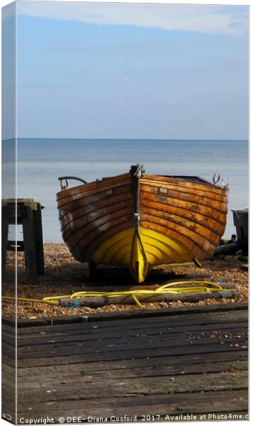 Rudi, fishing boat Deal shore, Kent. Canvas Print by DEE- Diana Cosford