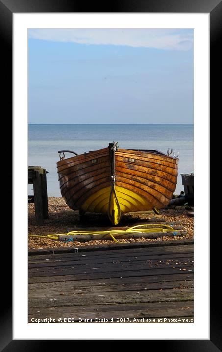 Rudi, fishing boat Deal shore, Kent. Framed Mounted Print by DEE- Diana Cosford