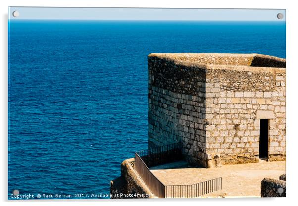 Old Castle Stone Wall And Tower With Ocean Backgro Acrylic by Radu Bercan