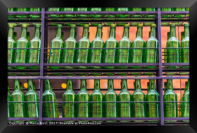 Empty green bottles Framed Print by Marco Bicci