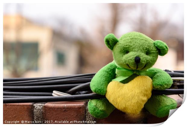 Teddy bear leaning on a wall Print by Marco Bicci